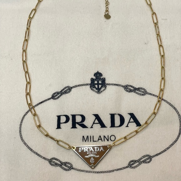 Upcycled Gold & Tan Triangle Logo Paper Clip Chain Necklace - Picture 3 of 3